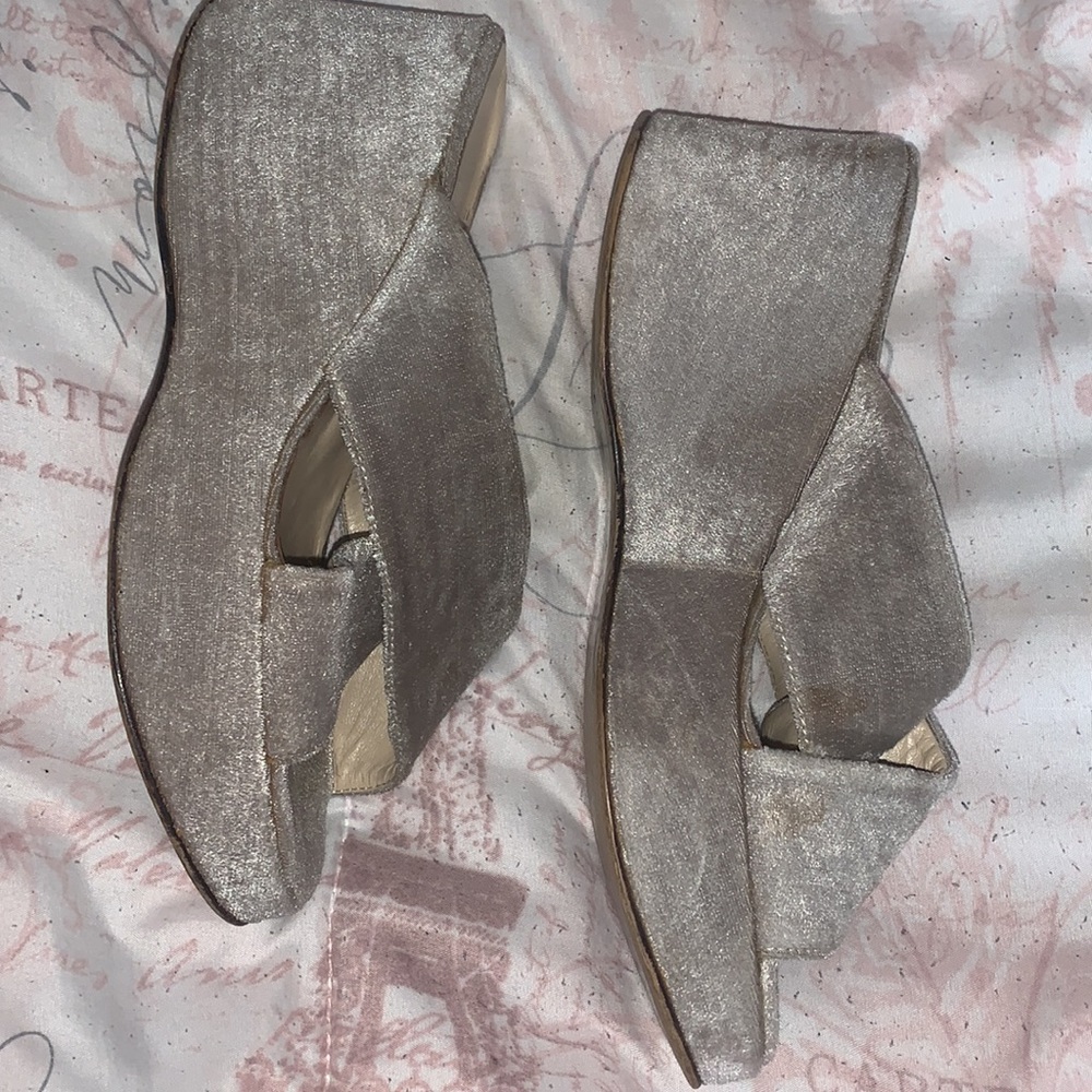 Vintage Joan and David velour platform slides